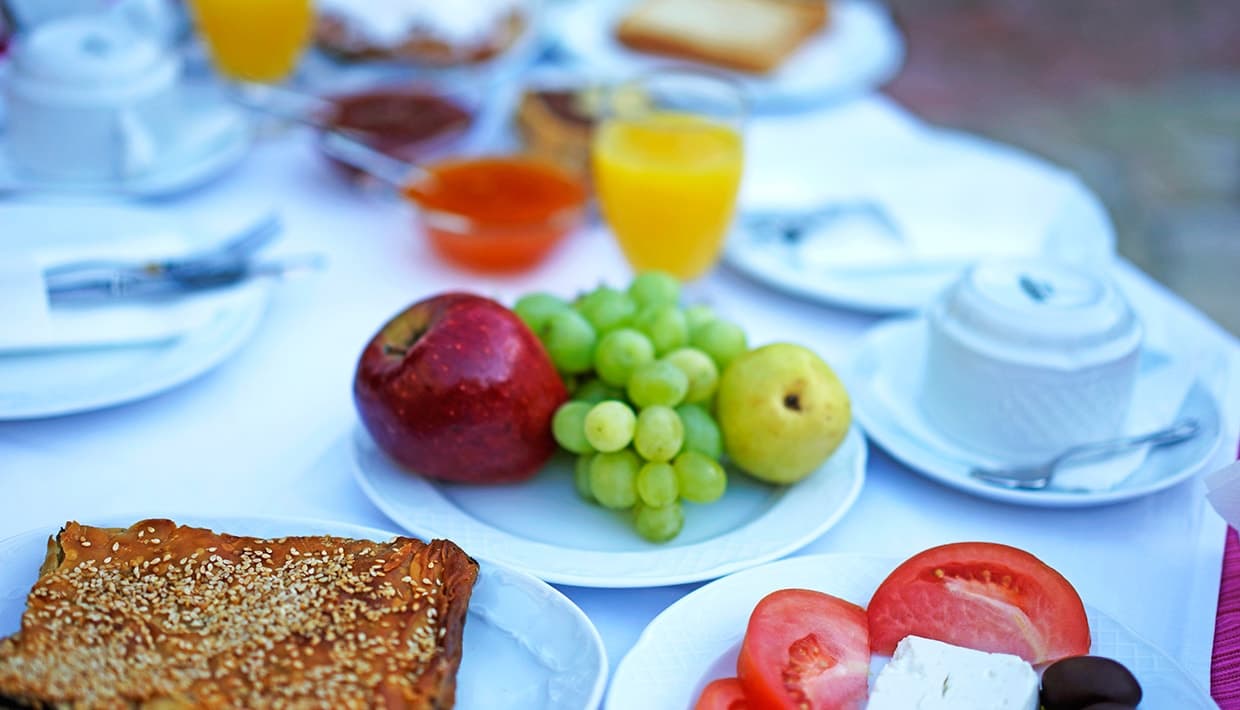 Our traditional breakfast at Nostos Hotel